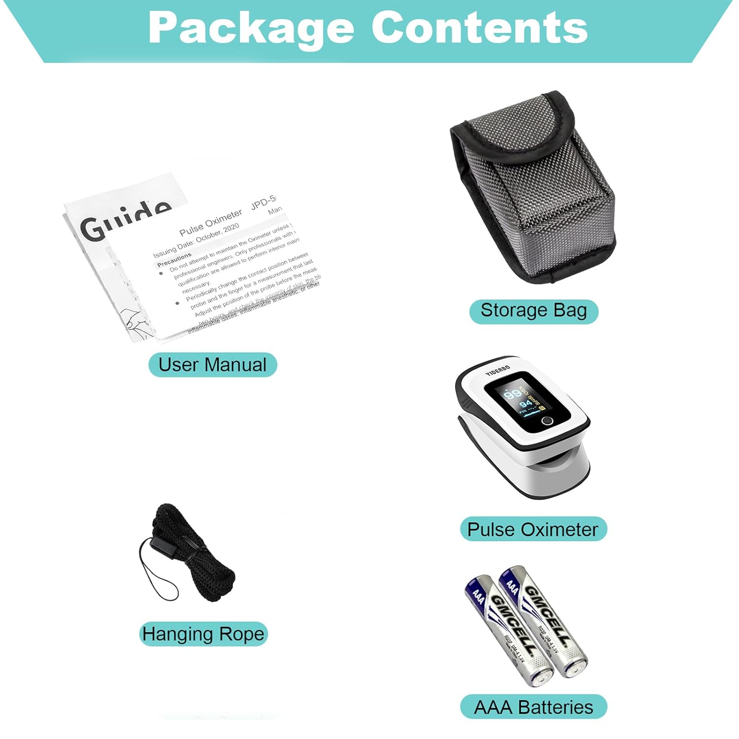 

Пульсоксиметр Напальчный-Пальцевый Пульсоксиметр o2-SpO2 - Батарейки 2 AAA в комплекте Шнурок OLED-экран YIDERBO