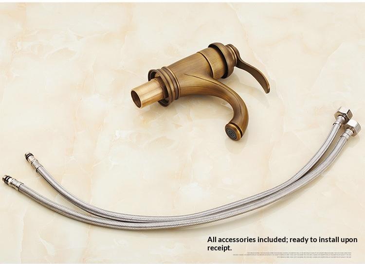 European Traditional Style Basin Faucet Deck Mounted Brushed Brass Single Handle Metered Ceramic Valve Antique Copper Finish