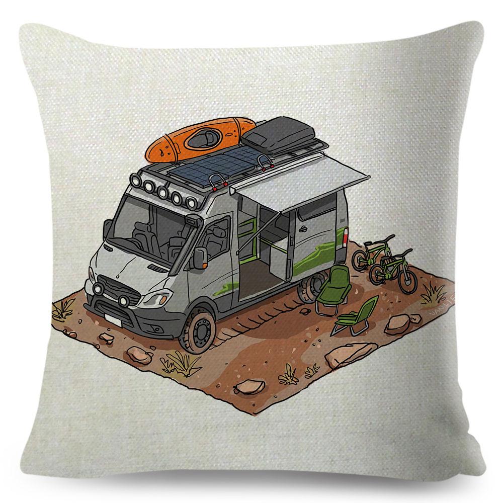 Van Life Pillow Case Decor Cartoon Camper House Travel Car Cushion Cover for Sofa Home Children Room Vanlife Pillowcase 45x45cm