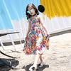 Girls' Suspender Skirt, Summer Clothes, Cotton, Western Style, Children, Big Children, Floral Wide-leg One-piece Dress