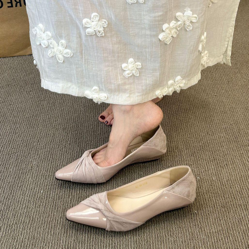 

Niche design sense temperament shallow mouth pointed single shoes women gentle with skirt splicing commuting Mary Jane evening ladyshoes 40 фиолетовый