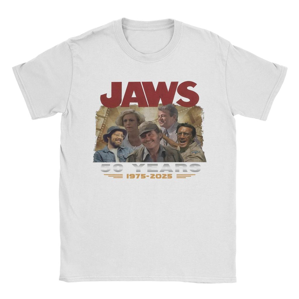 Men Women 50th Anniversary Jaws 1975 Retro Movie T Shirt 100% Cotton Printed T-Shirt  Top Clothing