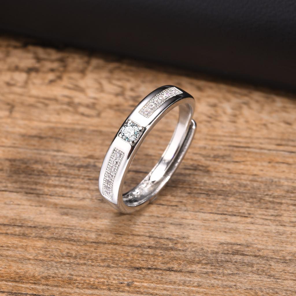 Adjustable Engagement Ring Cubic Zirconia Silver Color for Women Men Wedding Bands Couples Gifts