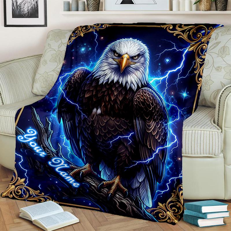1PC Custom Name Eagle Power Fantasy Art blanket versatile,all-season throw suitable for the living room,bedroom,camping,travel,and gift