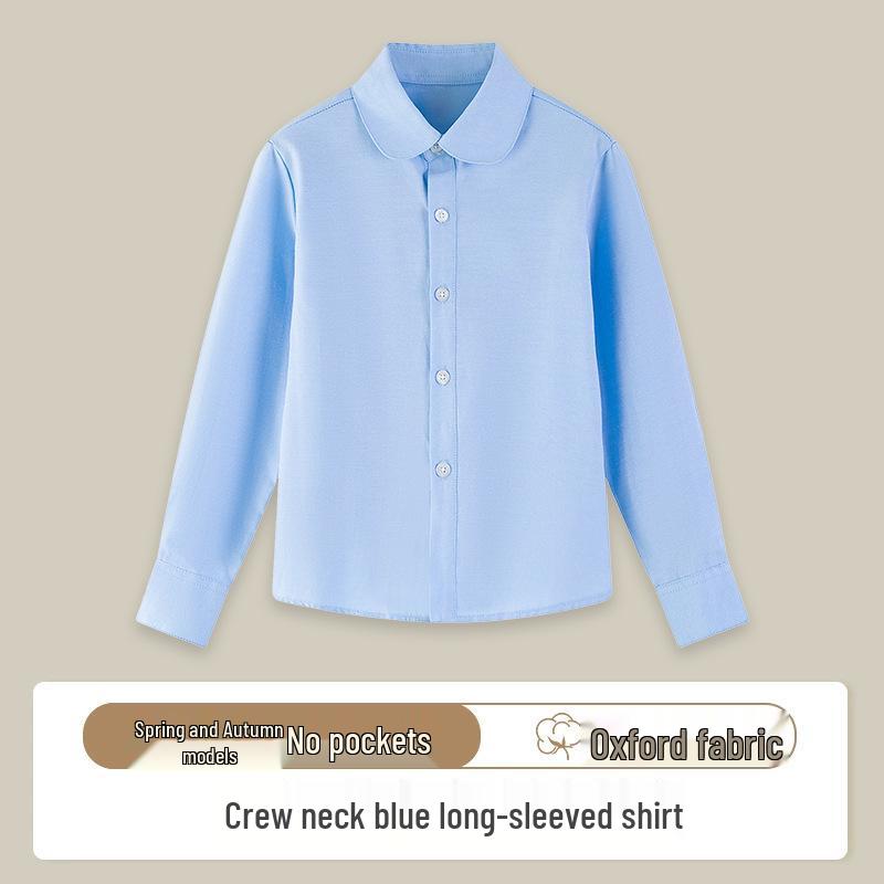 Children's Long-Sleeve White Shirt for Boys and Girls - School Uniform & Performance Wear for Spring and Autumn