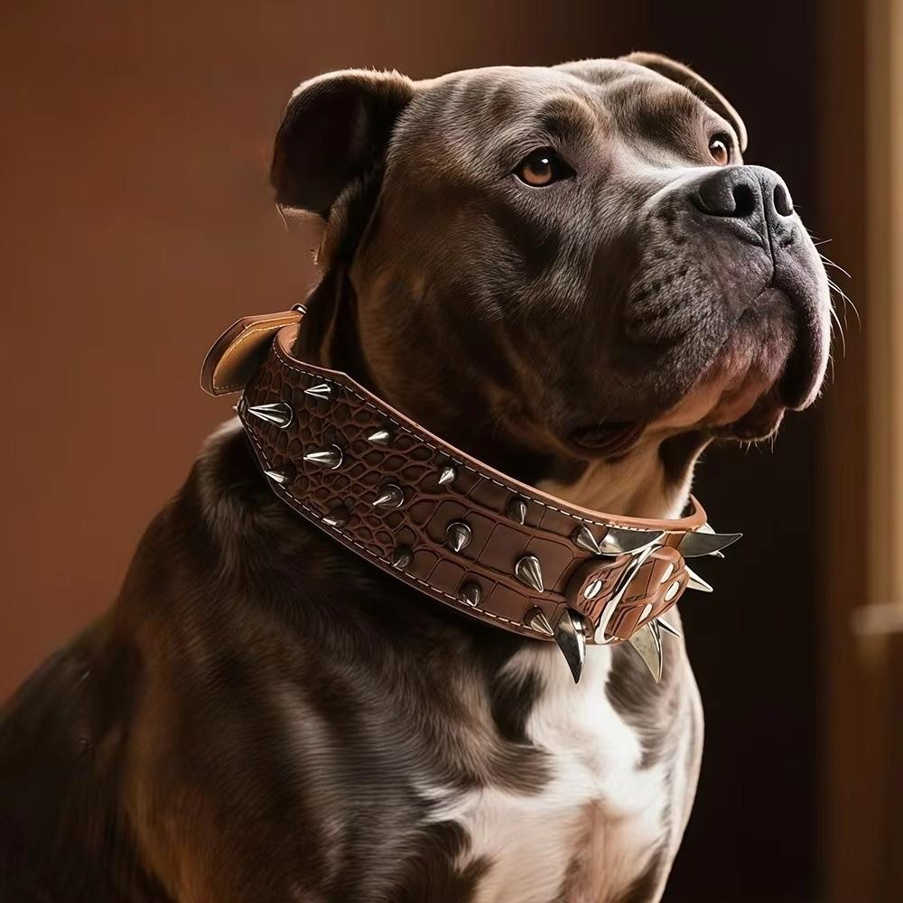 Widen PU Leather Pet Necklace Adjustable Rivets Pet Collar Spiked Dog Collars  Pet Supplies