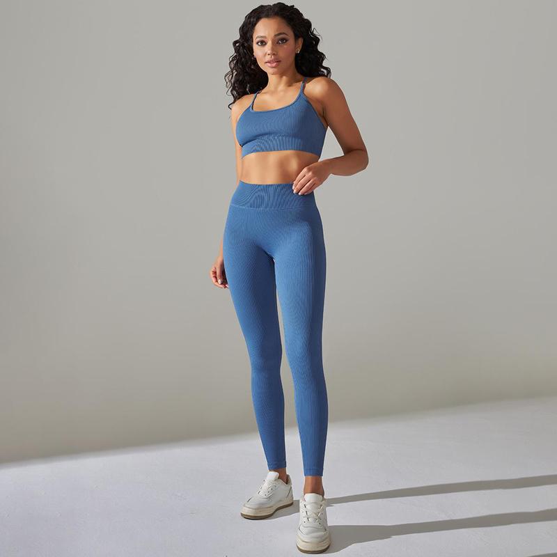 Ribbed Seamless Yoga Set Women Workout Clothes Gym Sportswear High Waist Leggings 2Pcs Sports Suits