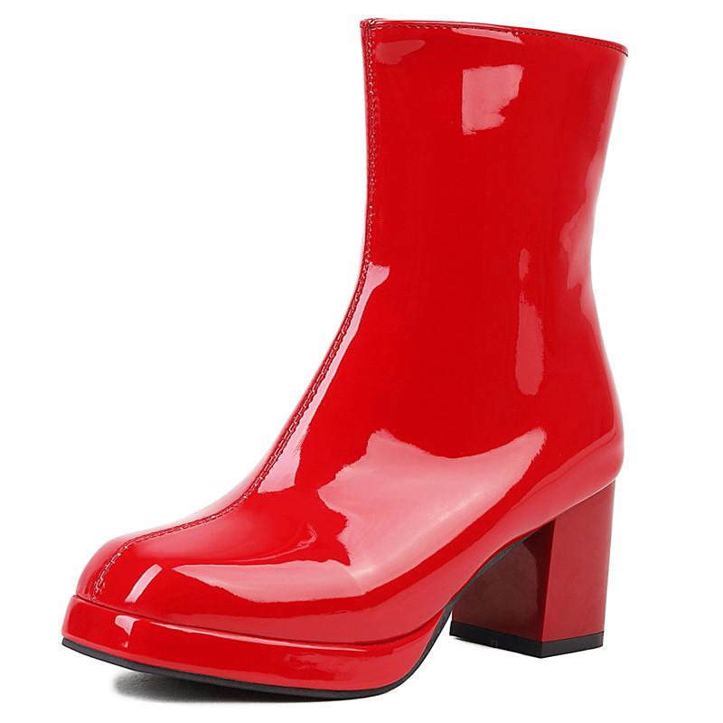 

Водонепроницаемые женские ботильоны на платформе, сексуальные, красные, белые, черные, короткие ботинки для женщин, дизайнерская обувь для вечеринок на осень-зиму, большой размер 37 красный