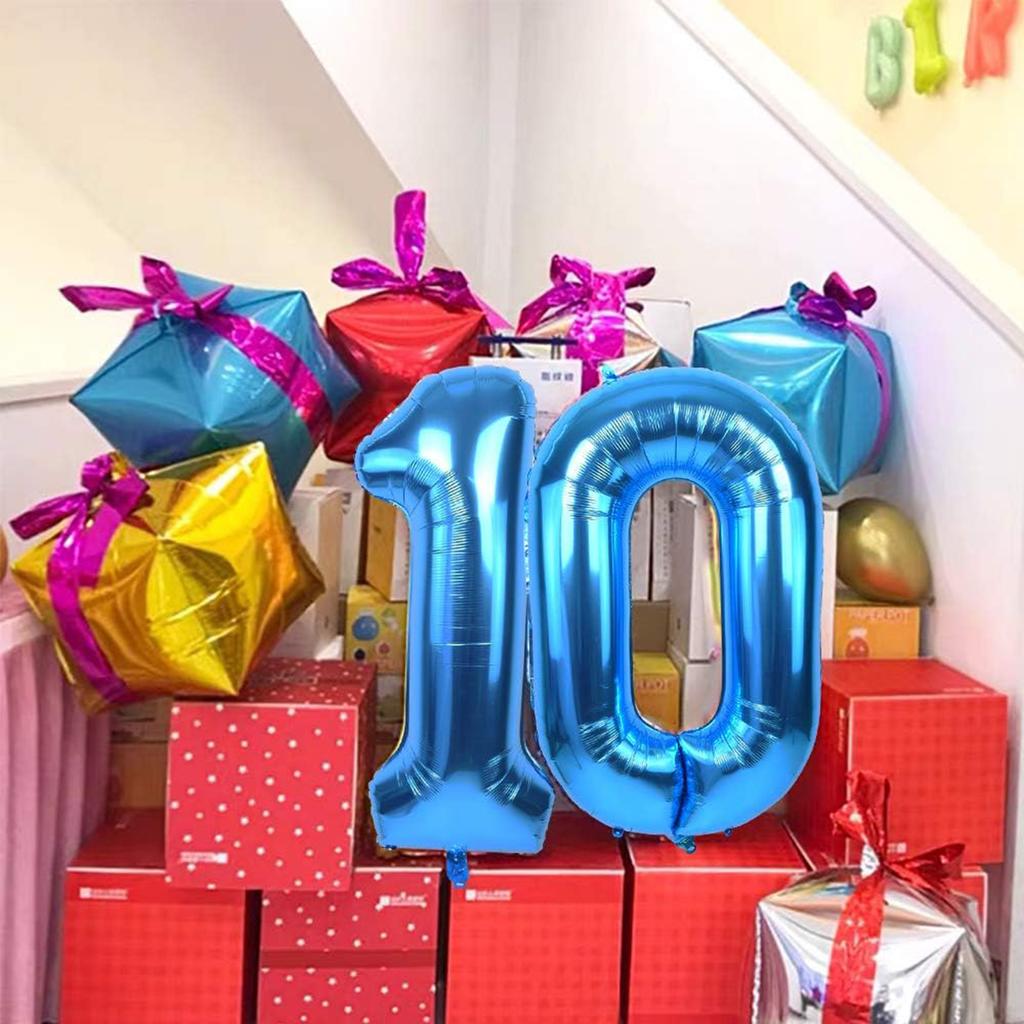 40 Inch Giant Blue Digital Balloons 0-9, Anniversary Party Decoration Supplies, Birthday Balloons