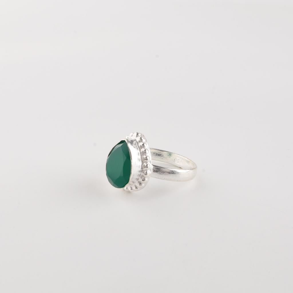 Green Onyx Gemstone 925 Sterling Silver Jewelry Handmade Pear Design Ring For Wife RR-77-17