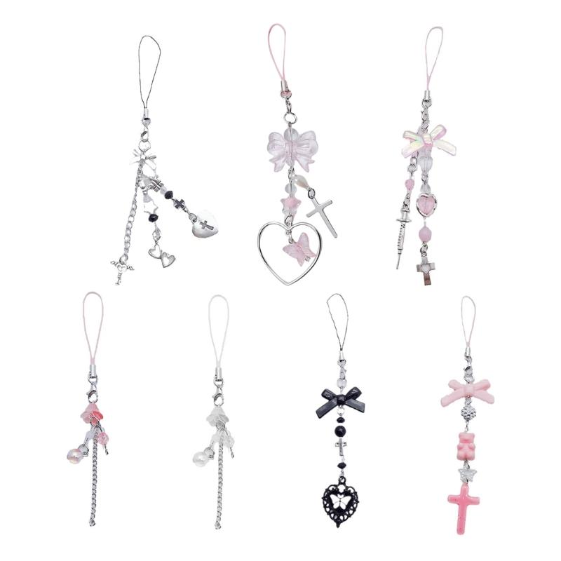 Bowknot Heart Cross Flower Phone Charm Straps Keys Hanging Pendants Bag Decor