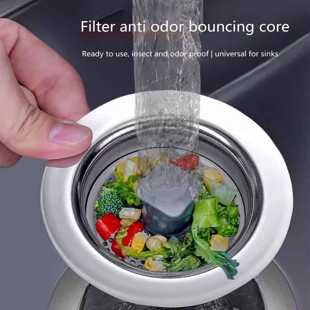 Upgraded Silicone Kitchen Sink  Strainer And Stopper Combo, 304 Stainless Steel Wrapped Housing, Silicone Anti-Clog Basket Strainer With Handle