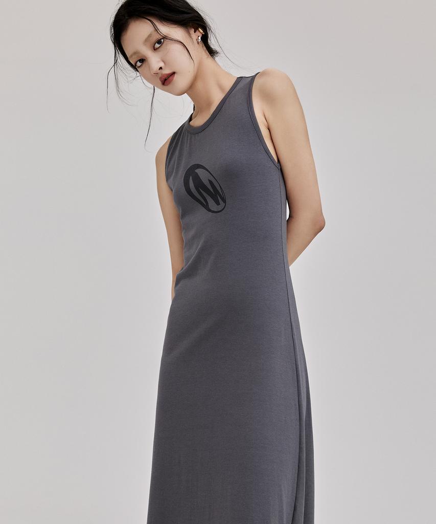 ONNE Knotted Logo Print Maxi Dress - Charcoal