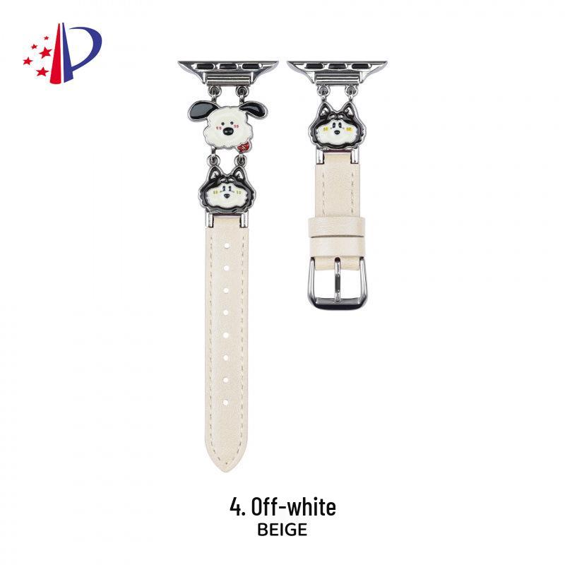Compatible with Apple Watch 11, iWatch 10th Gen, and Xiaomi 89 Pro: Puppy Patchwork Leather Strap, Model 987654E. Compatible: Huawei 8/9/10 грязно-белый