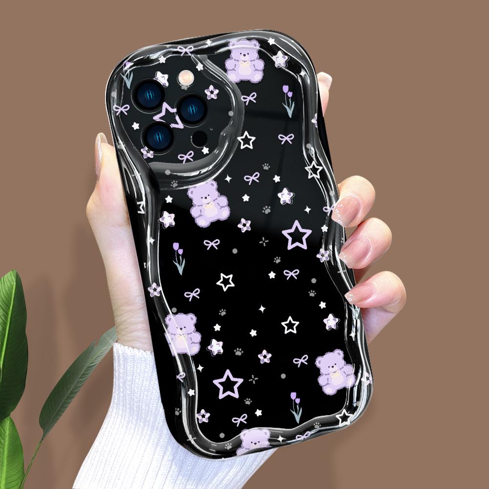 Cartoon Pattern Cream Texture Case Wavy Edge Mykt Silikondeksel Telefonveske til IPhone Samsung Huawei Honor Xiaomi Redmi Infinix Tecno