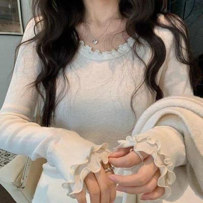 Korean Style Elegant Ruffle Collar Double-Layered Long-Sleeve Women's Autumn Shirt