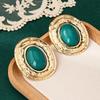 Exaggerate Retro Gold Color Liquid Metal Oval Multiple Colors Stud Earrings for Women Personality Medieval Jewelry Accessories