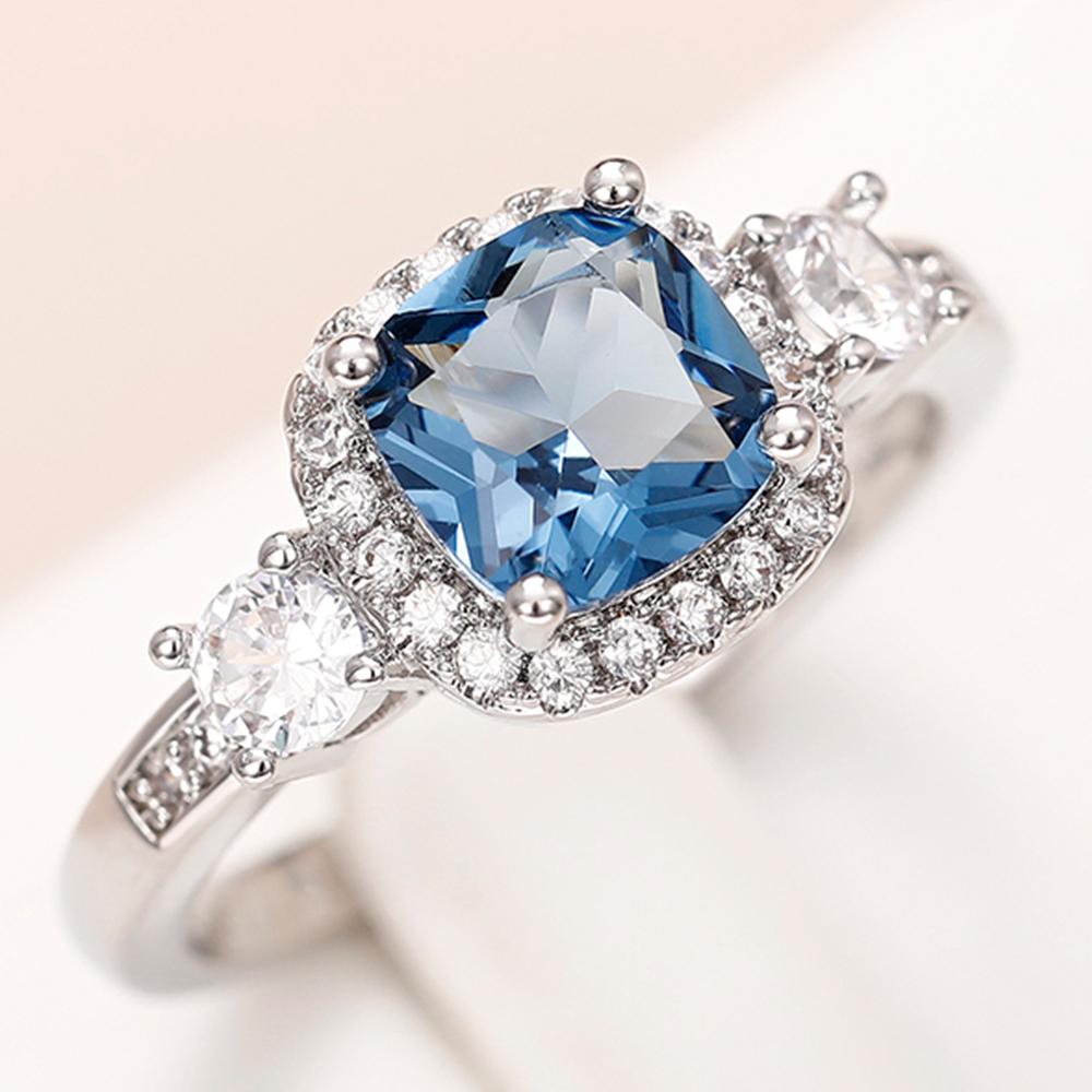 

Huitan Temperament Blue Cubic Zirconia Rings for Women Special-interested Engagement Wedding Bands Accessory New Trendy Zircon 6
