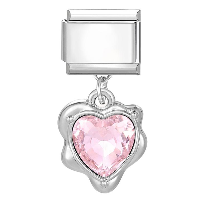 New Sweet Pink Zircon Heart Bows Cherry Moon Star DIY Making Bracelet Women Men Stainless Steel 9mm Italian Charm Links Fit