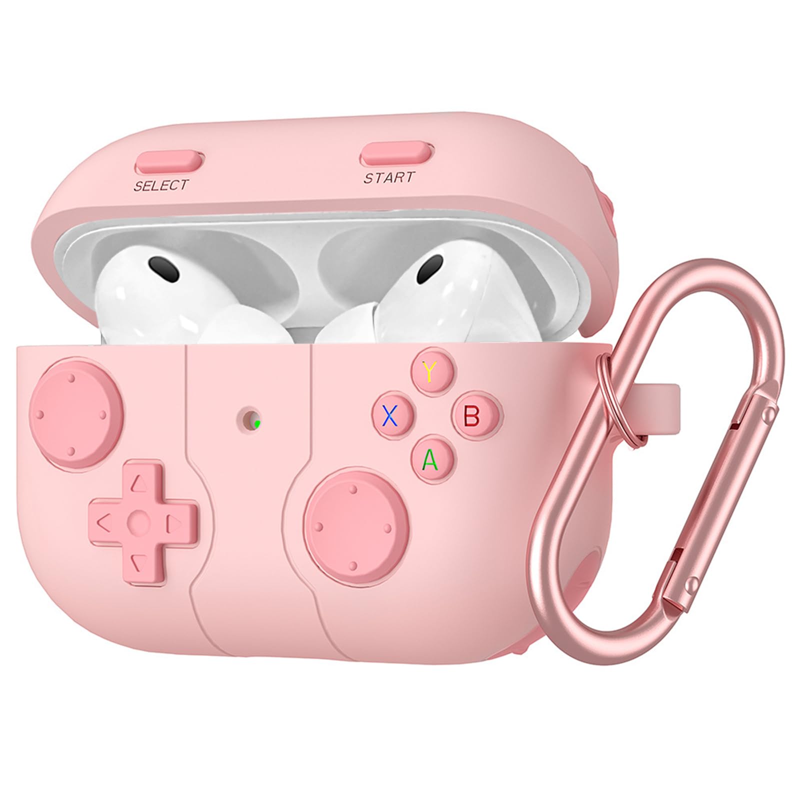 

Чохол та кришка для AirPods Pro 3 з м якого силікону з ретро-ігровою консоллю, бездротовий, з карабіном [PETFROH] (2025) - Дизайн, Зарядка, рожевий
