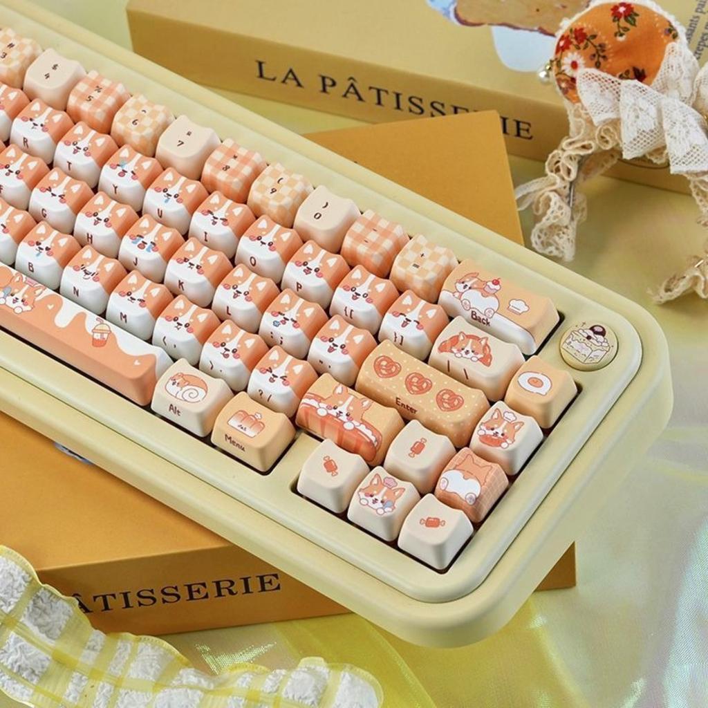 Cute Cow Cat Theme MAO KEYCAP SET PBT 129 Key Cat Cap Compatible with 60/64/84/98/108 Mechanical Keyboard