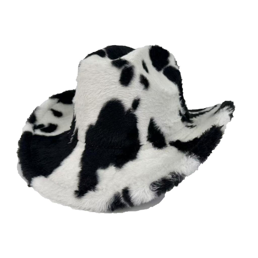 Herbst und Winter Neu Kuh Western Cowboyhut Modischer Plüsch Verdickter Hut Thermischer Zylinder Trendiger Jazzhut