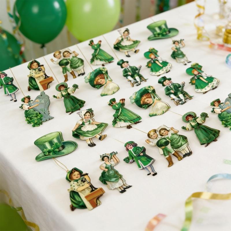 24Pcs Wooden Patrick's Day Perfect Ornament Decorative Accessories For Irish Themed Home And Office Decoration