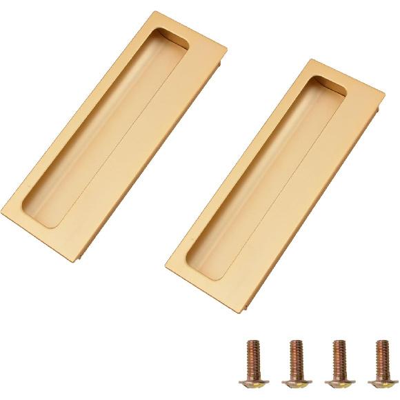 MOROBOR Aluminum Alloy Flush Pull Handles, 2pcs Modern Barn Door Handles with 4pcs Stainless Steel Flat Head Screws, Hidden Cabinet Handles for