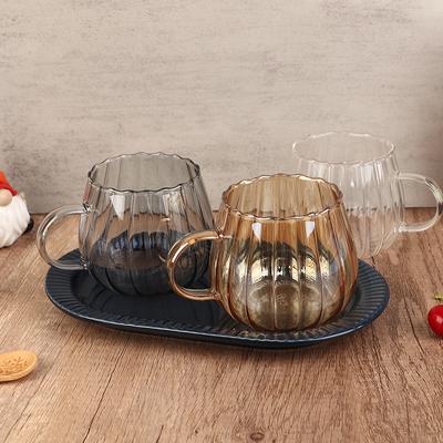 1Pc 400ml Heat-Resistant With Handle Glass Mug Breakfast Milk Cup Cute Office Home Coffee Mugs Pumpkin Pattern Drinkware