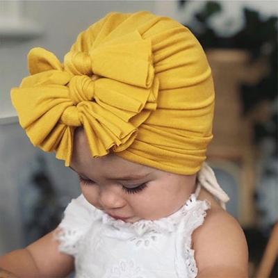 Children's Hat Autumn New Baby Cotton Pleated Bow Headband Hat Baby Solid Color Pullover Cap
