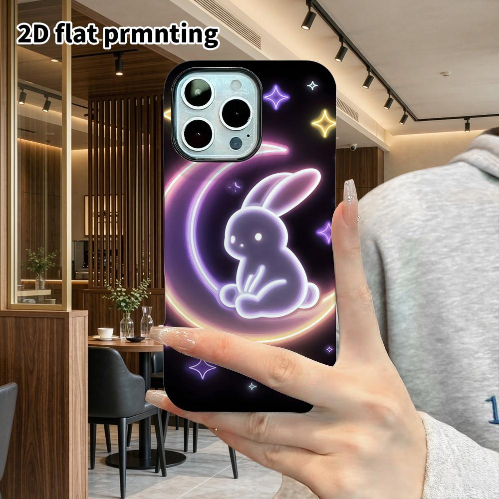 Phone Case: 2D Flat Design Suitable for iPhone 18, 17, 16, 15, 14, 13 Pro Film Protective Case, Couple Style, Crescent Moon and Jade Rabbit, Christmas