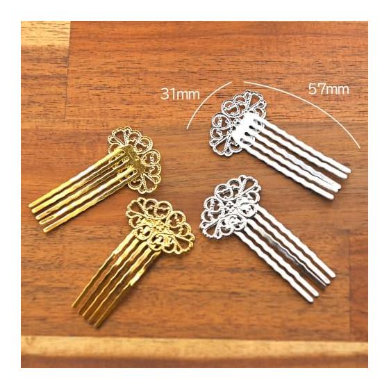 TSUKURO Hair Comb Parts, Gold, Openwork Design, 5-Prong Base, Hair Accessories, Handmade Material, Set of 5 Gold and 5 Silver