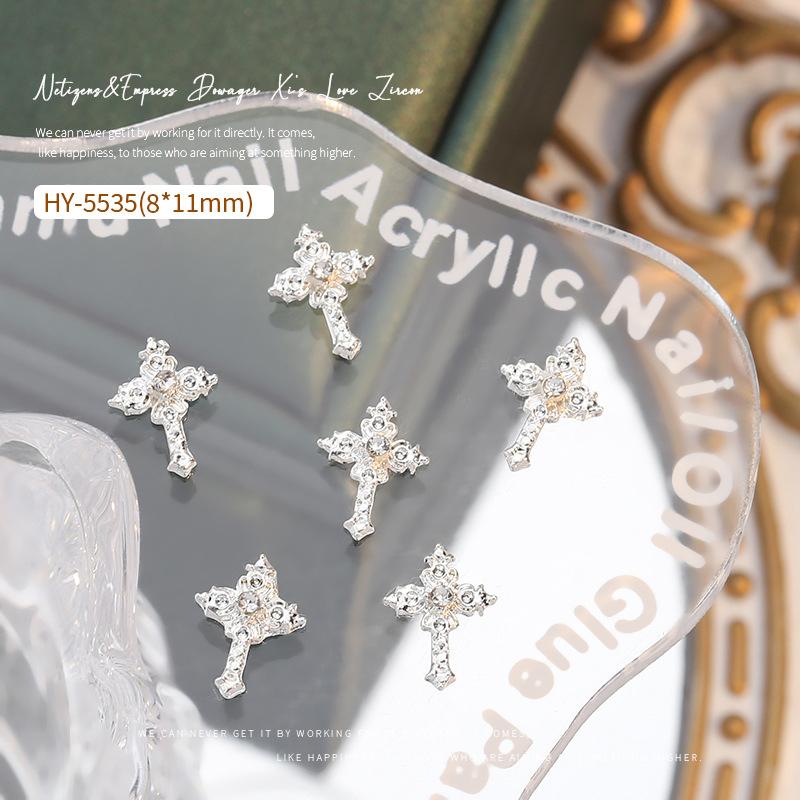 Ny Internetkändis Flash Tre-dimensionell Kors Nageldekoration Cro-hjärta Nageldorn Superflash Legering Nageldekoration