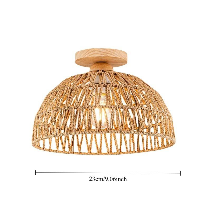 Boho Rattan Ceiling Light 30CM Lamp Shade Flush Mount Ceiling Light Handwoven Chandelier Wooden Base for Hallway Bedroom Kitchen