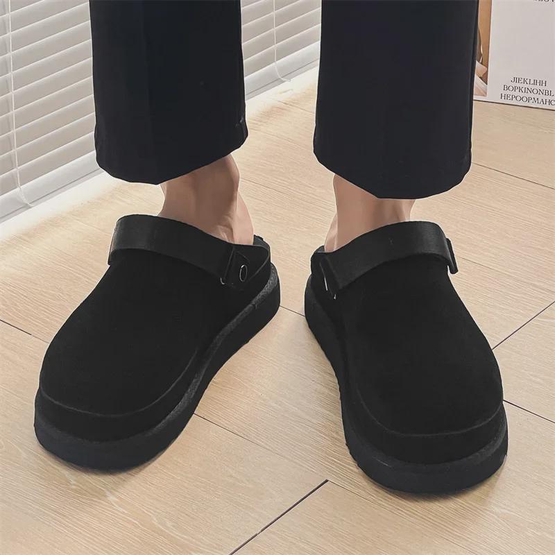2024 Spring Genuine Leather Slip-On Half Slippers for Couples - Soft Sole, Breathable, Casual, Closed Toe