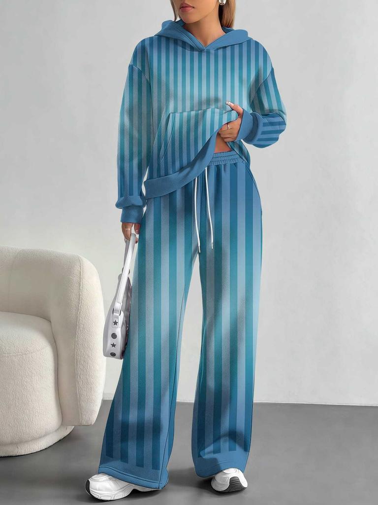 Square Splicing European, American Autumn and Winter Casual Long-sleeved Suit Women's Hooded Sweater Trousers Two-piece Set