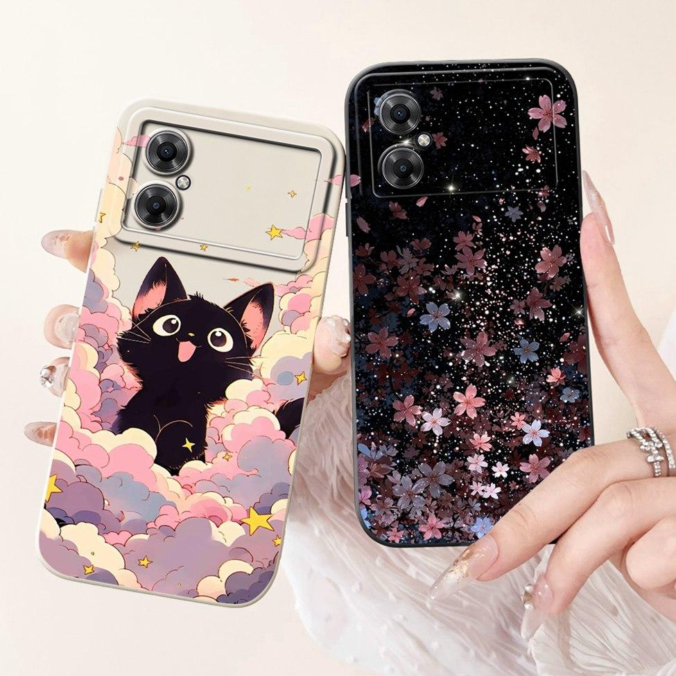 Casing For Xiaomi Poco M4 5G Case Cover Silicone Luxury Fashion Flowers Kawaii Cute Cat Shockproof Phone Case 22041219PG