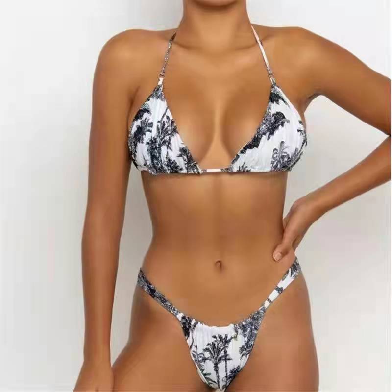 

Strappy solid swimsuit chest pad gathers sexy bikini beach swimsuit XL