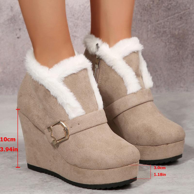 

Large Size Women s Short Boots Winter New Plush Thicken Height Increase Cotton Shoes Fashion Belt Buckle Zipper Wedge Heel Shoes 36 хакі