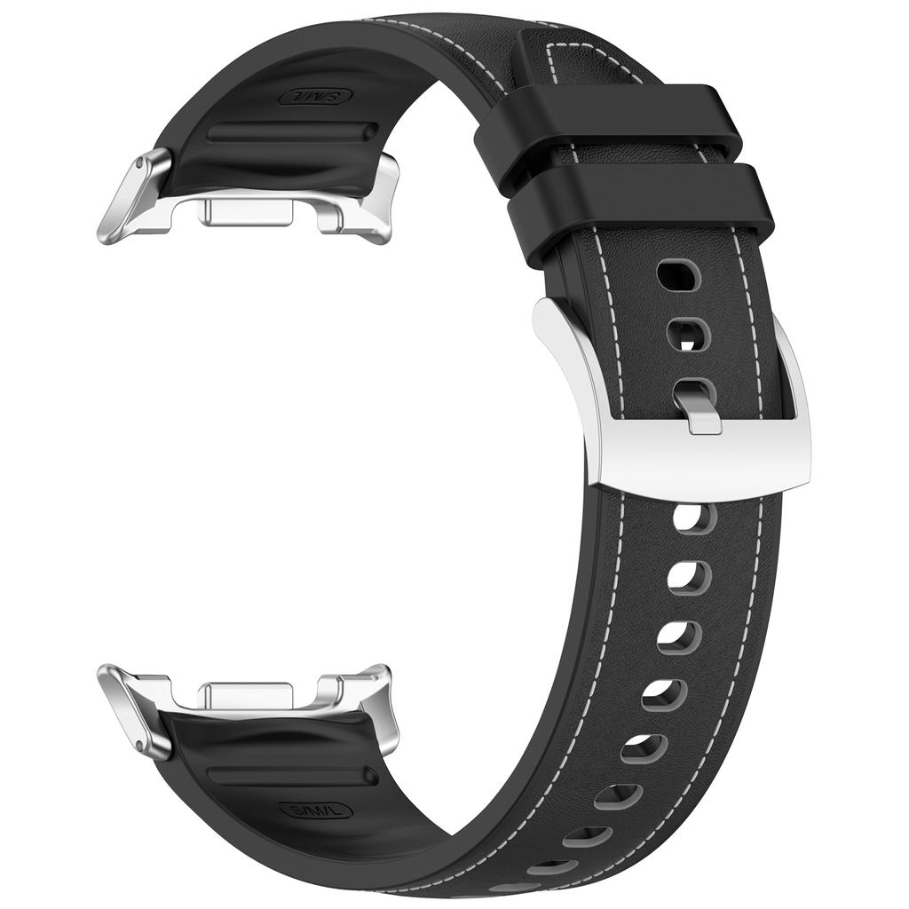 Leather Coated Silicone Strap for Samsung Galaxy Watch8 Classic 46mm/Watch8 44mm/40mm Watch Band with Stainless Steel Buckle