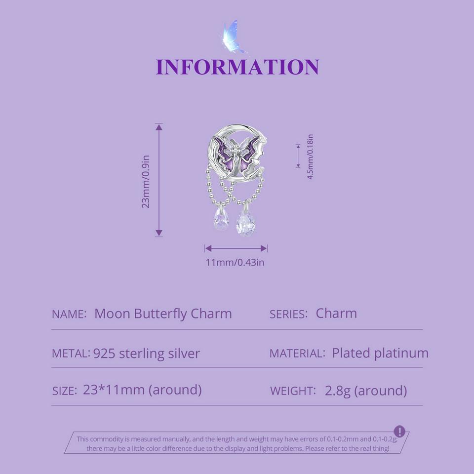 WOSTU Mystic Purple Series 925 Sterling Silver Butterfly Charms Elf Pendant Drop Zircon Moon Beads Fit DIY Bracelet Neckalce