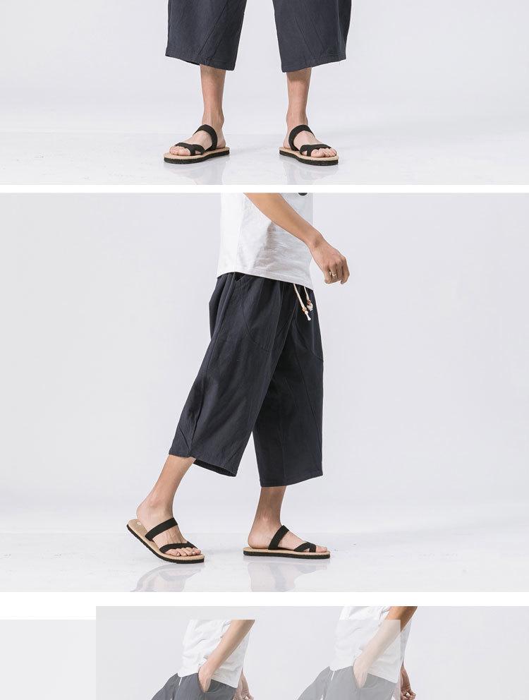 Men's Summer Loose Fit Linen Capri Pants - Solid Color, Plus Size, Chinese Style Casual Trousers