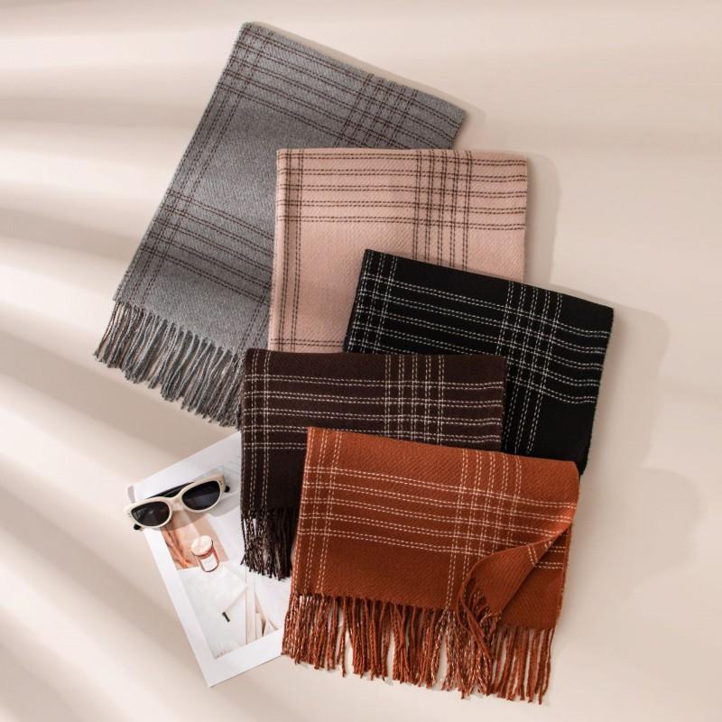 Premium Vintage-Style Faux Cashmere Scarf Thick Plaid Wrap Winter Fall Unisex Elegant Warm Neckwear