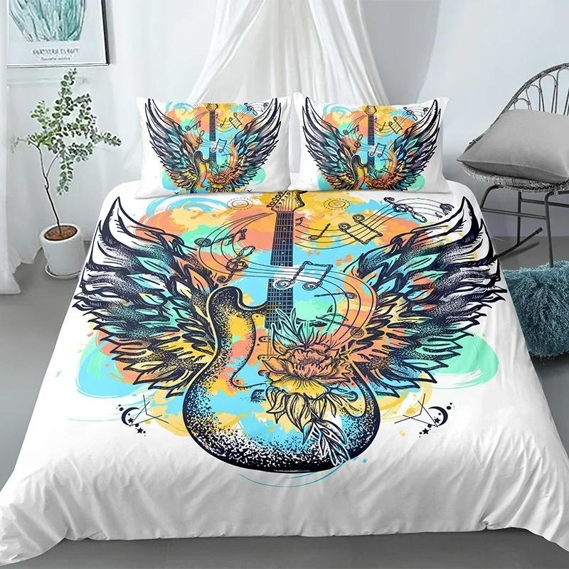 Music Guitar Bedding Set King Queen Heavy Metal Punk Rock Duvet Cover for Teen Boy Musical Note 2/3PCS Polyester Comforter Cover