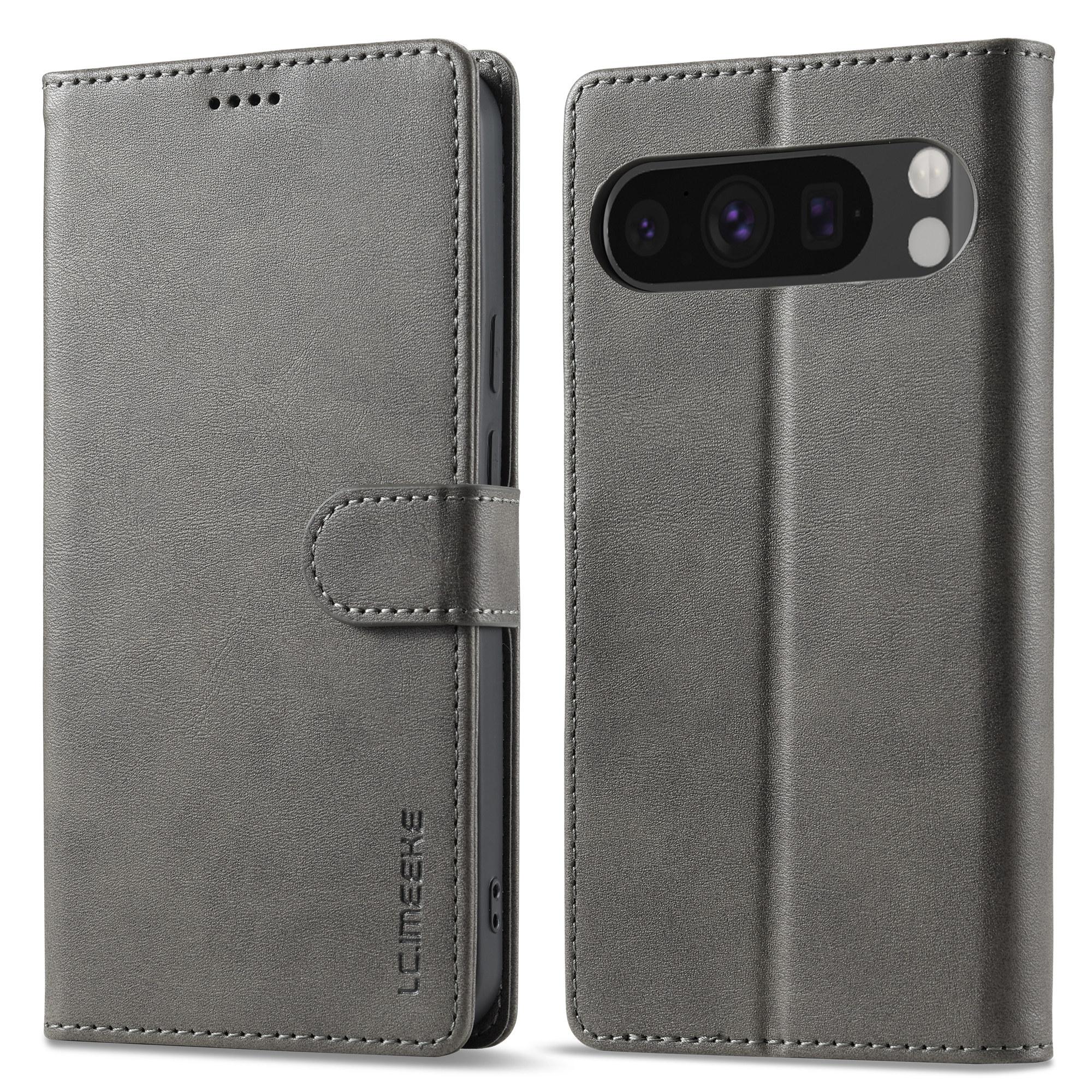 

LC.IMEEKE For Google Pixel 10 Pro/Pixel 10 Case Calf Texture PU Leather Stand Wallet Phone Cover Grey