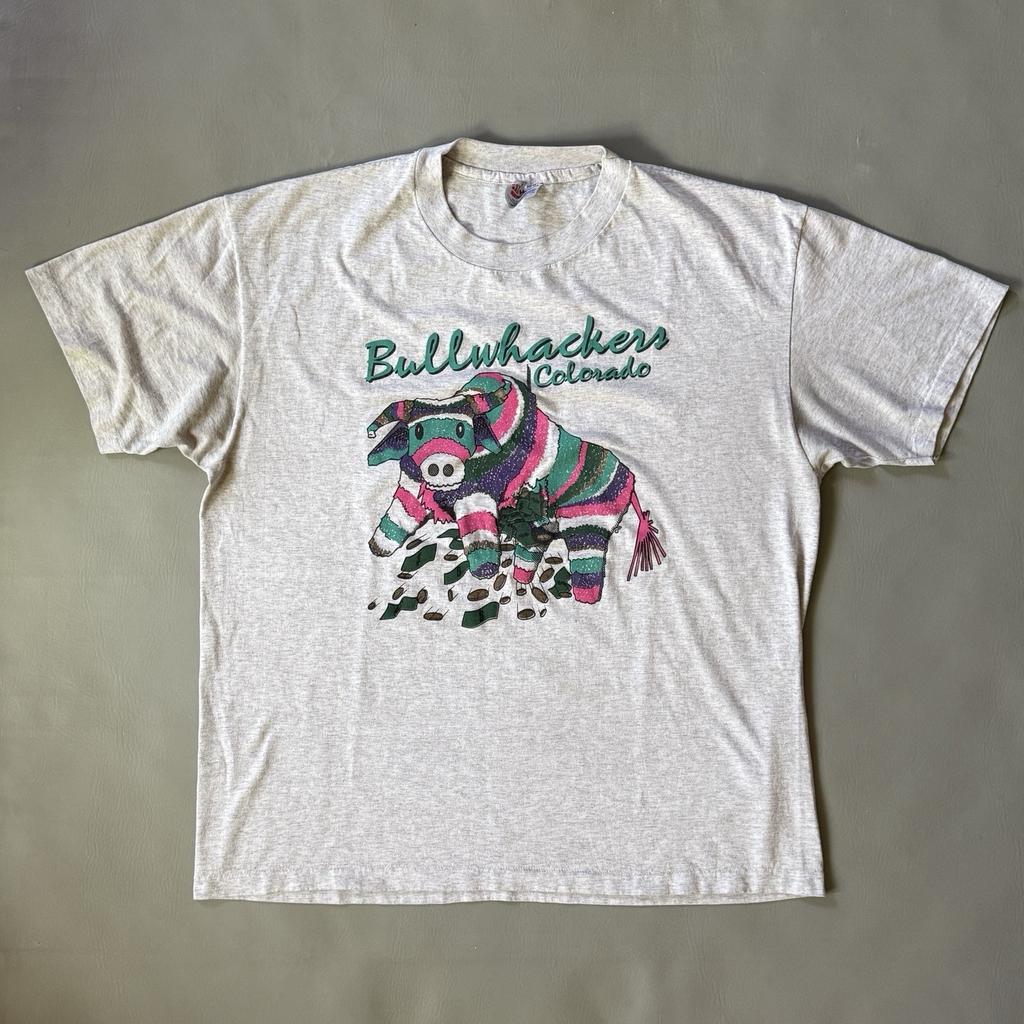 Vintage 90s Bullwhackers Colorado Graphic T-Shirt Size XL Hanes 50/50 Boxy