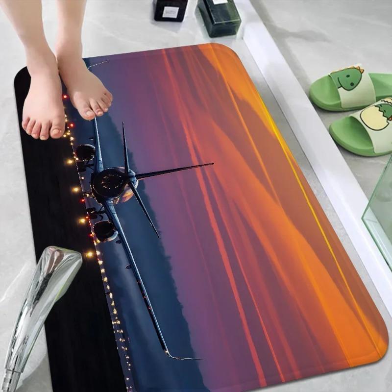 Airplane Sky Sunset Carpet Scene Anti-Slip Door Mat Polyester Nordic Home Bathroom Toilet Bedroom Hotel Decoration Floor Rug