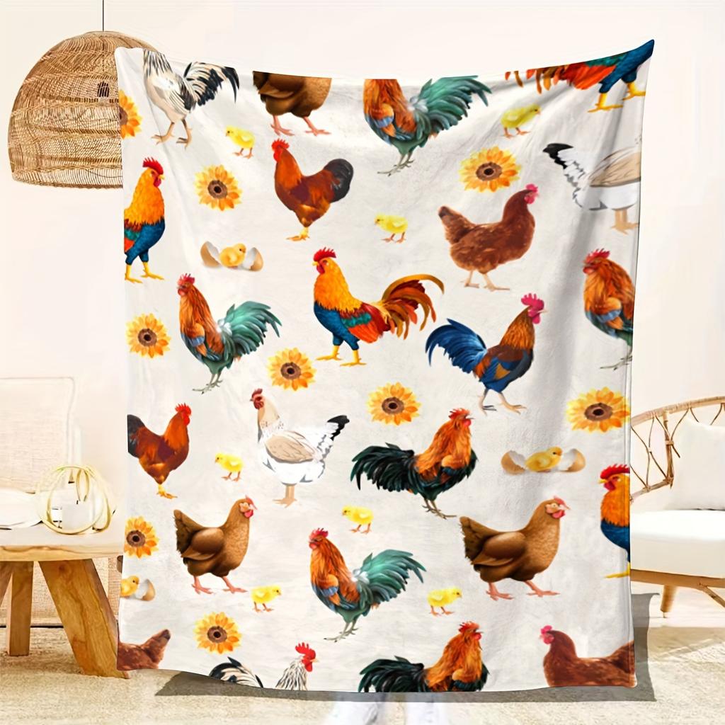 Cute Cock Blanket Chicken Digital Print Blanket Soft Plush Flannel Blanket For Sofa Office Camping