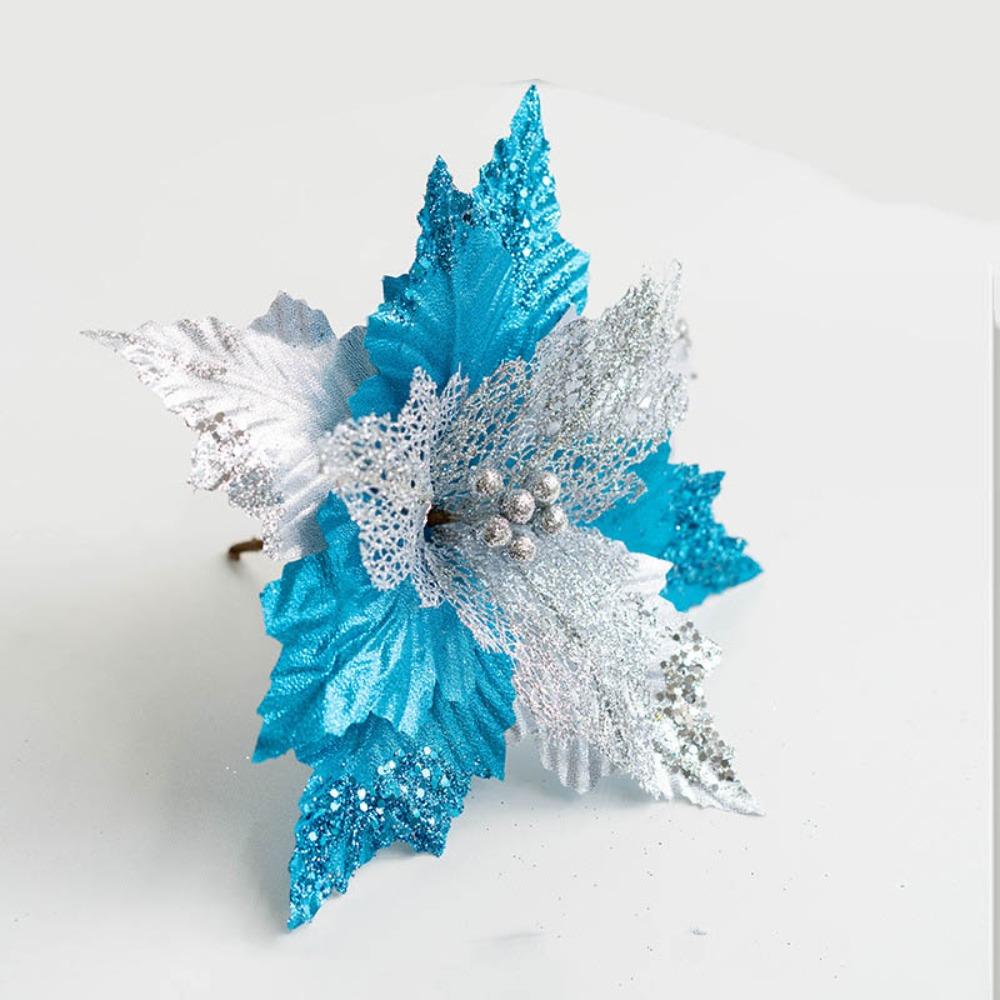 New Fabric Plastic Christmas Artificial Flowers 20cm/26cm Ornaments Fake Flower DIY Decoration Glitter Poinsettia New Year