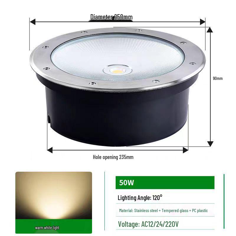 LED Waterproof Outdoor In-Ground COB Light - Round/Square for Courtyard, Walkway, and Lawn Landscaping